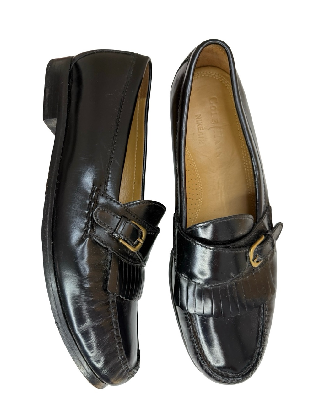 Cole Haan Black Leather Loafer with Fringe and Buckle Men's 11.5D